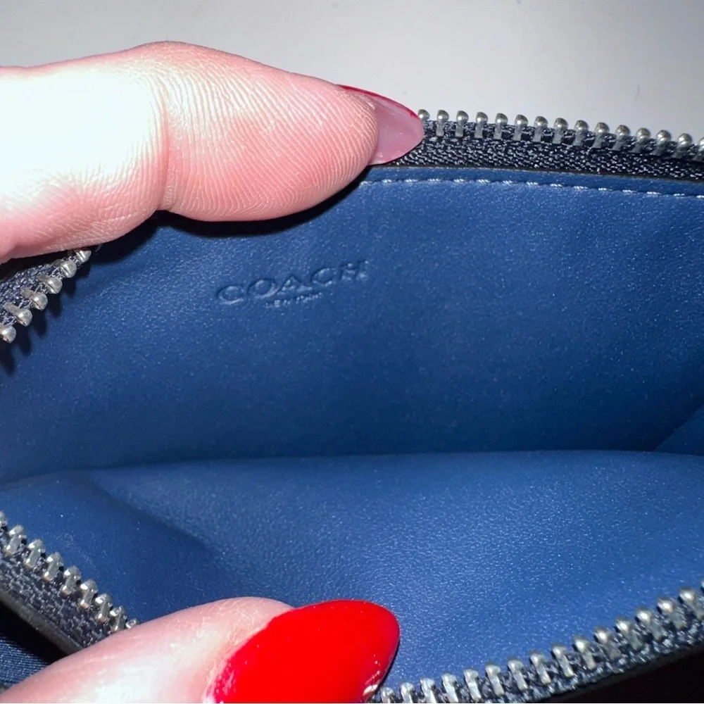 Coach Pebbled Leather Zip Card Case Wallet | Blue | Key Ring